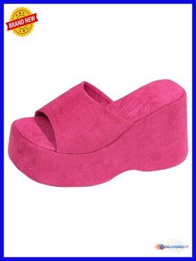 Women's Suede Platform Wedge Heel Slide Sandals Y2K Round Open Toe One Strap